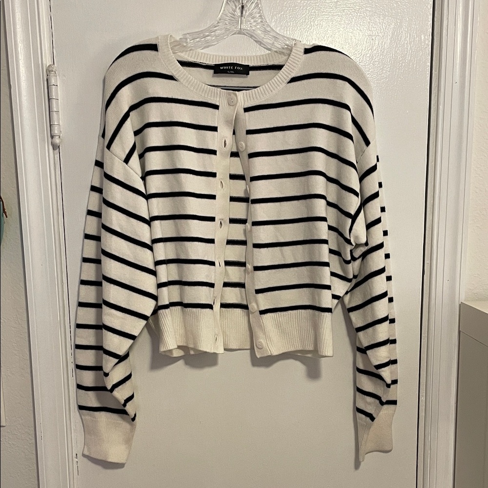 NWOT White Fox White and Black Striped Sweater